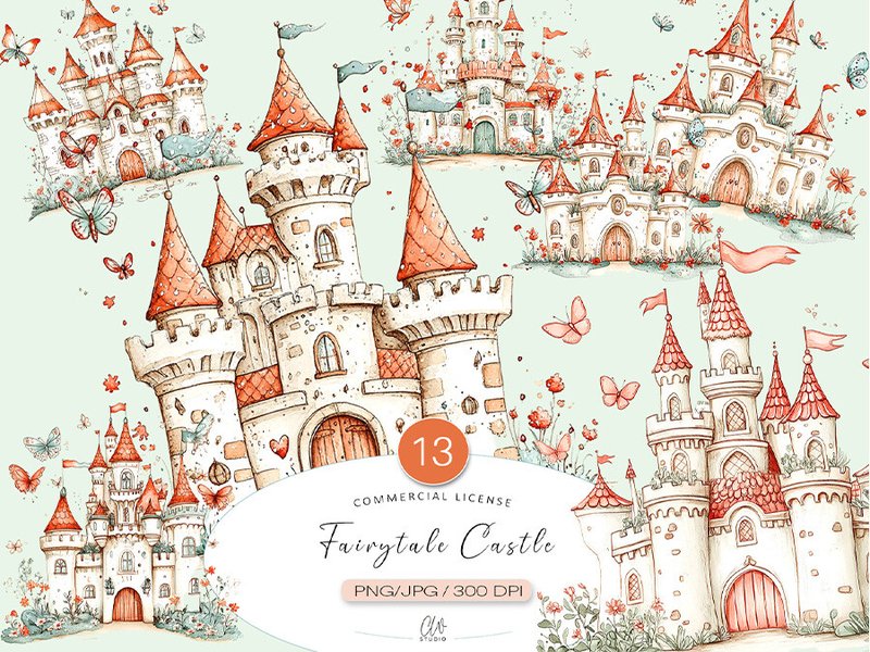 Fairytale Castle Clipart Set (by Cozy Watercolor Studio)