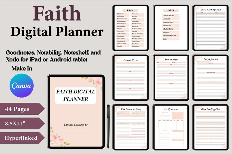 Faith Digital Planner Canva Templates (by designmela01)
