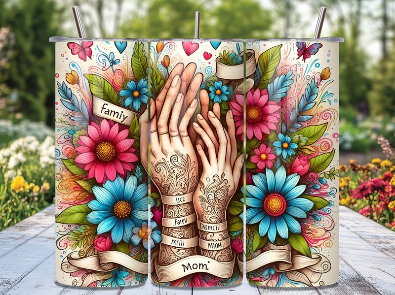 Floral Tattoo Hands Family Tumbler Wrap (by RICH CREATION)