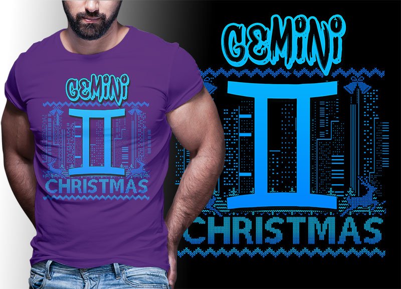 GEMINI Zodiac Christmas Tshirt Designs (by tshirtdesignbundles com)