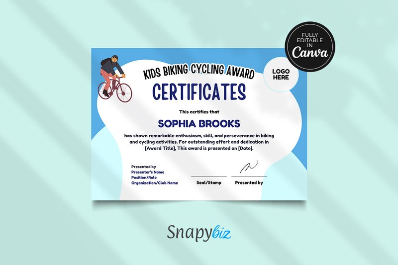 Kids Biking Award Certificate Templates (by SnapyBiz)
