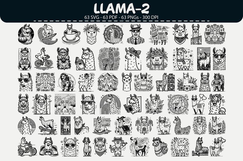 Llama Clipart Bundle – 63 Designs (by digitalarthome41)