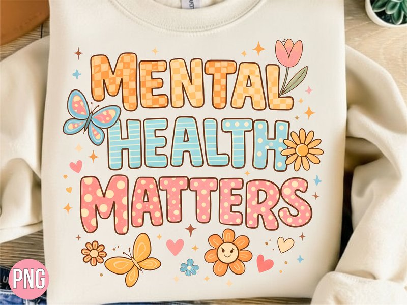 Mental Health Matters Retro Flower PNG (by DIGITAL HIVE)