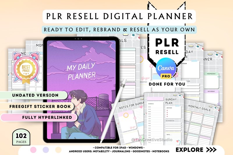Minimalist PLR Digital Planner - Canva (by Tas Creative Studio)