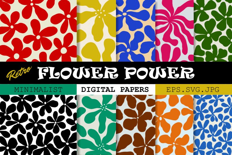 Minimalist Retro Flower Power Patterns (by Prawny)