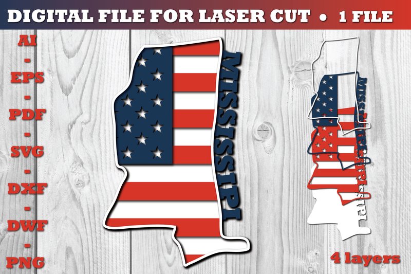 Mississipi USA 3d SVG Flag Paper Cut (by Jon_Studio)