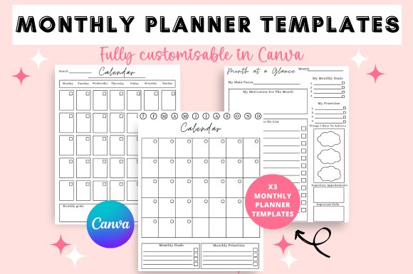 Monthly Planner Canva Templates (by DigitalbossCreations)