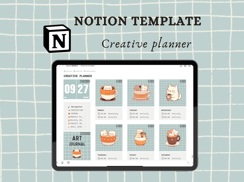 Notion Planner for Creatives, Cat Themed (by Petit Creation Lab)