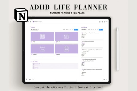 Notion Template ADHD, Life Planner (by ThePlannersDelight)