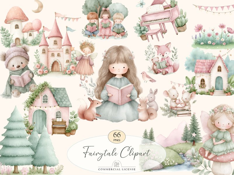 PNG Fairytale Clipart Set (by Cozy Watercolor Studio)