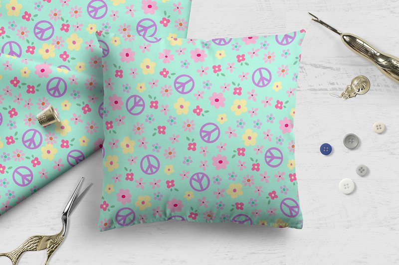 Retro Flower Power Trip Pattern, Digital (by simiswimstudio)