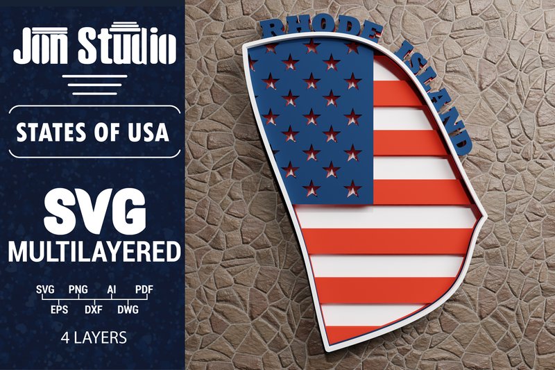 Rhode Island USA 3d SVG Flag Paper Cut (by Jon_Studio)