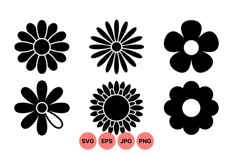 Simple Retro Flower Silhouette Set (by DesignVectx)