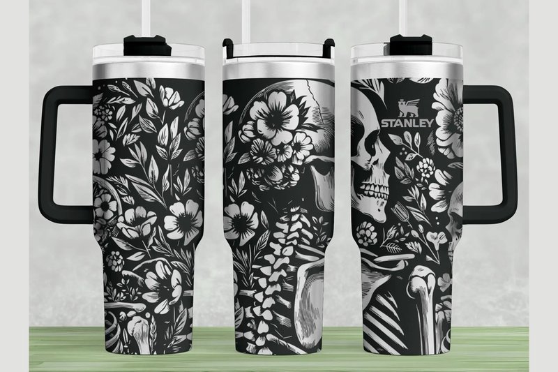 Skull Flowers Stanley 40oz Laser Wrap (by Think Plus Tumbler)