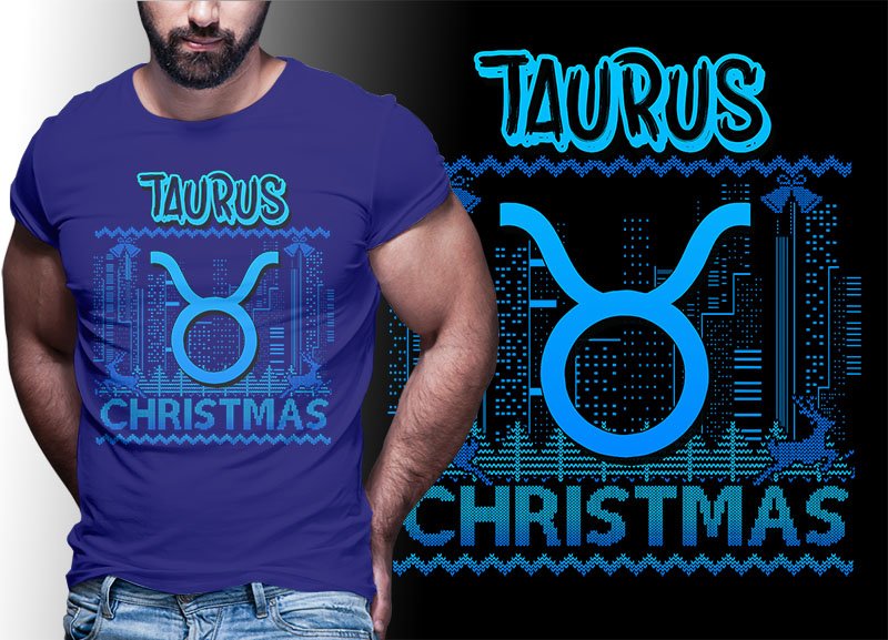 TAURUS Zodiac Christmas Tshirt Designs (by tshirtdesignbundles com)