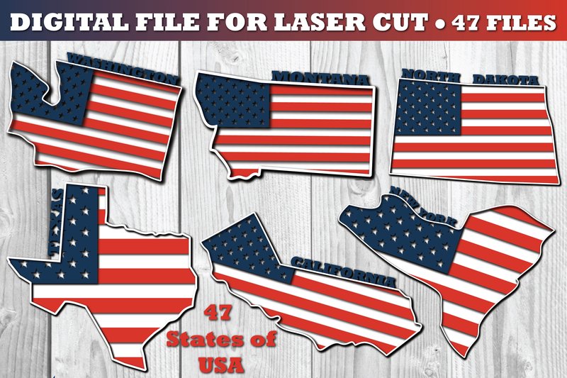 USA States 3d SVG Flag Paper Cut Bundle (by Jon_Studio)