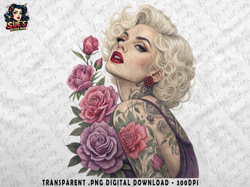 Vintage Blonde Beauty with Floral Tattoo (by Sue Opperman Designs)