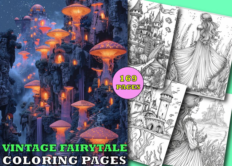 Vintage Fairytale Adult Coloring Pages 2 (by Design Zone)
