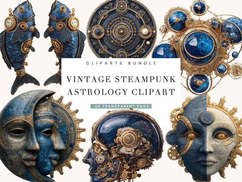 Vintage Steampunk Astrology Clipart (by busydaydesign)