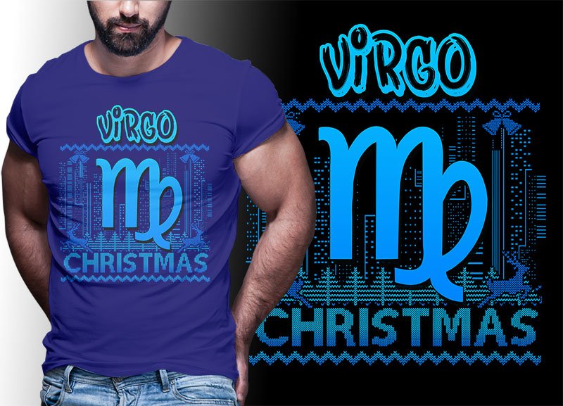 VIRGO Zodiac Christmas Tshirt Designs (by tshirtdesignbundles com)