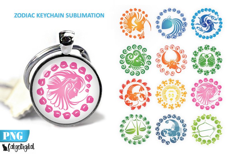 Zodiac Keyring Sublimation Designs PNG (by CatgoDigital)