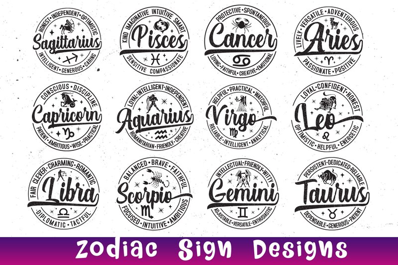 Zodiac Round Sign Shirt Designs, Zodiac (by etcify)