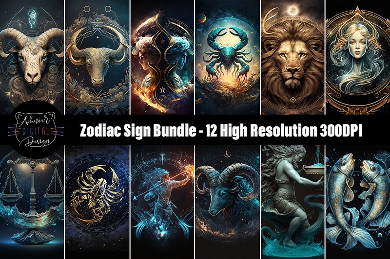 Zodiac Sign Bundle Designs (by achmardigitaldesign)